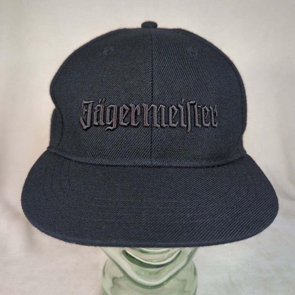 Jagermeister Baseball Hat Flat Bill Mens Fitted Size M/L Wool/Cotton Black